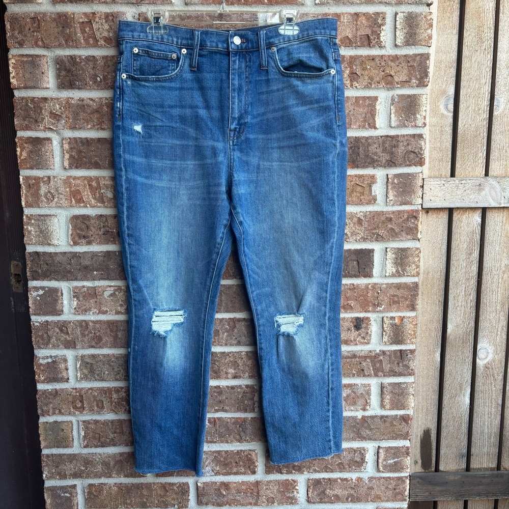 Madewell the high rise slim boyjean Distressed Blue Denim Jeans